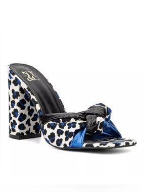 NY & Co Anthi Leopard Print Satin Metallic Heel Sandals Size 9 NEW
